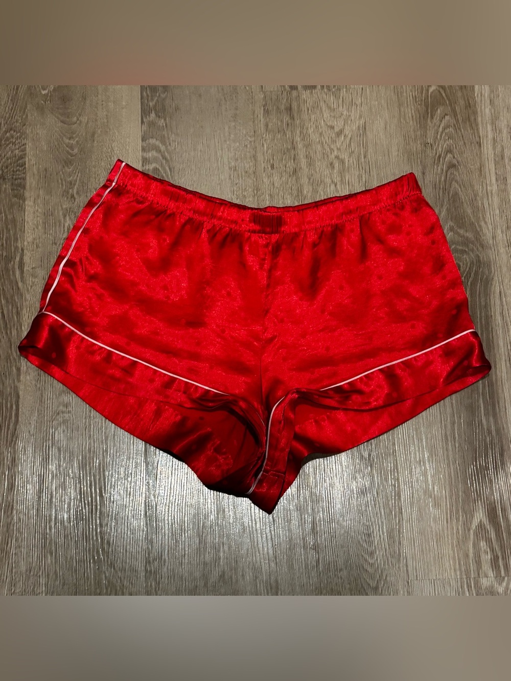 Victoria's Secret Red Satin Sleep Shorts with White Piping